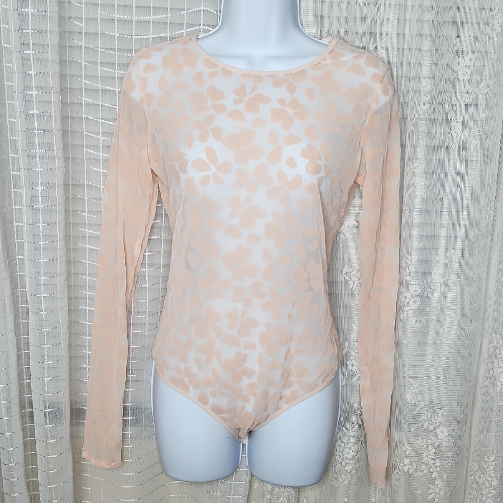 NWOT Victoria's Secret Long Sleeve Thong Flower Laser Cut Velvet Bodysuit SzM